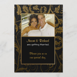 Black & Gold Damask Photo Invitation