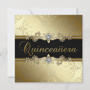 Black Gold Damask Quinceanera Invitation