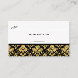Black, Gold Damask Reception Place Card