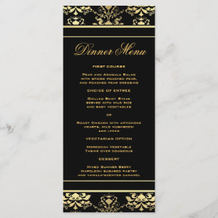 Black & Gold Damask Slim Dinner Menu