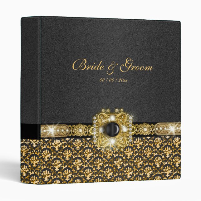Black gold damask wedding binder (Front/Spine)