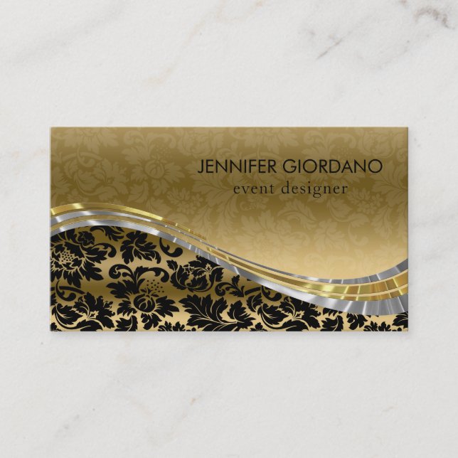 Black & Gold Damasks Business Card (Front)