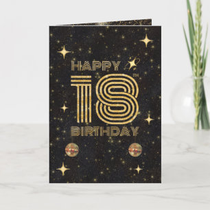 Black Gold Dancing Disco Ball 18th Happy Birthday Card
