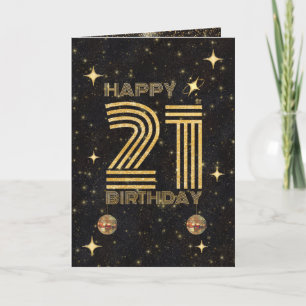 Black Gold Dancing Disco Ball 21st Happy Birthday Card