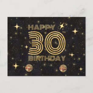 Black Gold Dancing Disco Ball 30th Happy Birthday Postcard