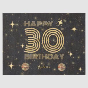 Black Gold Dancing Disco Ball 30tht Happy Birthday Tissue Paper