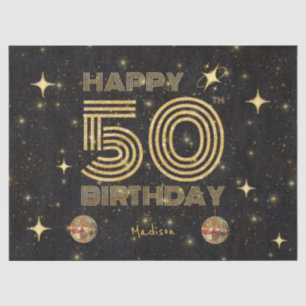 Black Gold Dancing Disco Ball 50tht Happy Birthday Tissue Paper