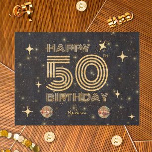 Black Gold Dancing Disco Ball 50tht Happy Birthday Tissue Paper