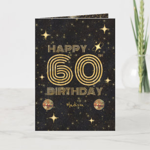 Black Gold Dancing Disco Ball 60th Happy Birthday Card