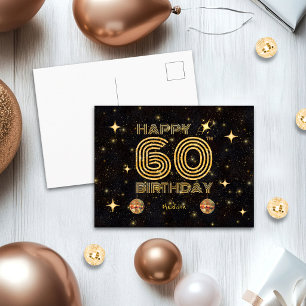 Black Gold Dancing Disco Ball 60th Happy Birthday Postcard