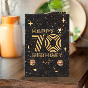 Black Gold Dancing Disco Ball 70th Happy Birthday Card