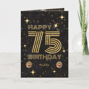 Black Gold Dancing Disco Ball 75th Happy Birthday Card