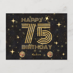 Black Gold Dancing Disco Ball 75th Happy Birthday Postcard