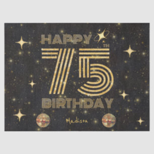 Black Gold Dancing Disco Ball 75tht Happy Birthday Tissue Paper