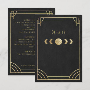 Black & gold deco wedding details card