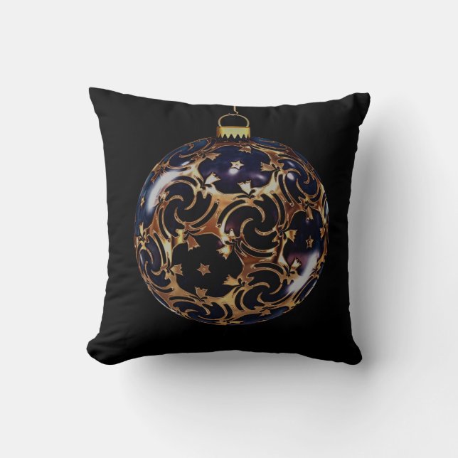 Black Gold Decorative Glitter Ball Merry Christmas Throw Pillow (Front)