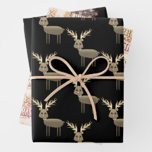 Black & Gold Deer Christmas Wrapping Paper Sheet