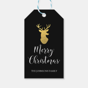 Black & Gold Deer Merry Christmas Gift Tag