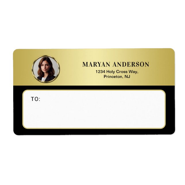 Black & gold design, Logo or Photo in gold circle, (Front)