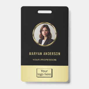 Black & gold design, Logo or Photo in gold circle, Badge