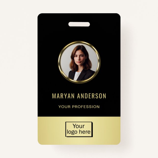 Black & gold design, Logo or Photo in gold circle, Badge (Front)