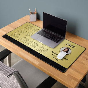 Black & gold design, Logo or Photo in gold circle, Desk Mat