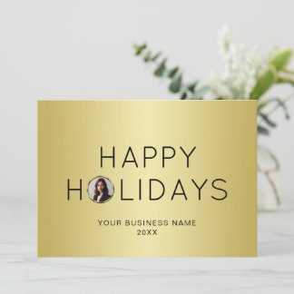 Black & gold design, Logo or Photo in gold circle, Holiday Card