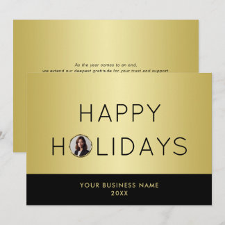 Black & gold design, Logo or Photo in gold circle, Holiday Card