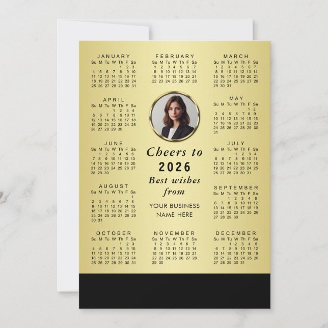 Black & gold design, Logo or Photo in gold circle, Holiday Card (Front)