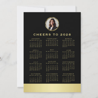 Black & gold design, Logo or Photo in gold circle, Holiday Card