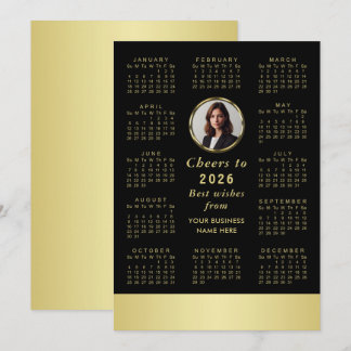 Black & gold design, Logo or Photo in gold circle, Holiday Card