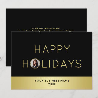 Black & gold design, Logo or Photo in gold circle, Holiday Card