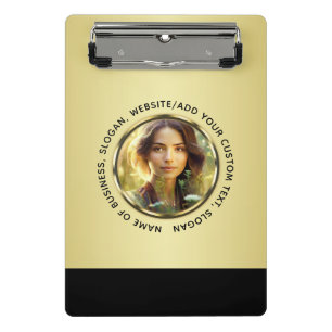 Black & gold design, Logo or Photo in gold circle, Mini Clipboard