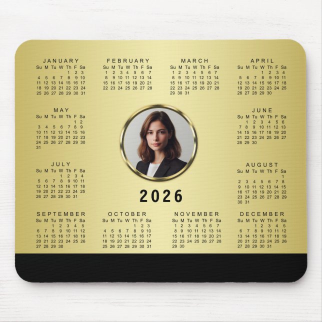 Black & gold design, Logo or Photo in gold circle, Mouse Pad (Front)