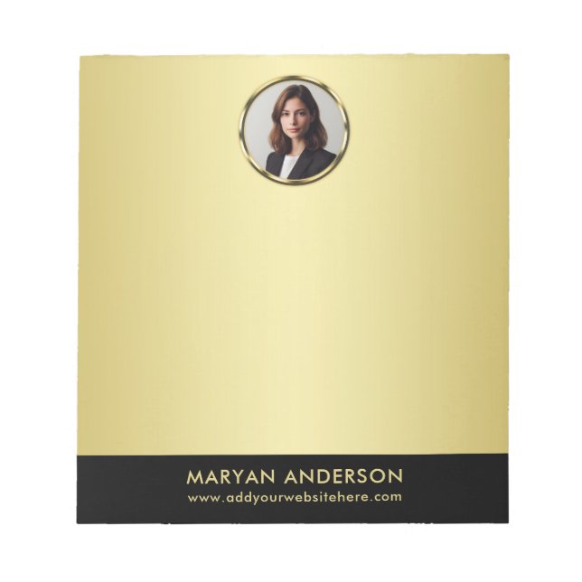 Black & gold design, Logo or Photo in gold circle, Notepad (Front)