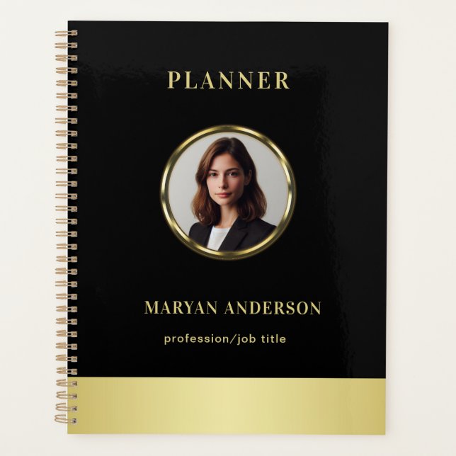 Black & gold design, Logo or Photo in gold circle, Planner (Front)