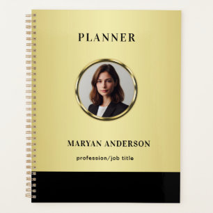 Black & gold design, Logo or Photo in gold circle, Planner