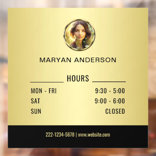 Black & gold design, Logo or Photo in gold circle, Window Cling