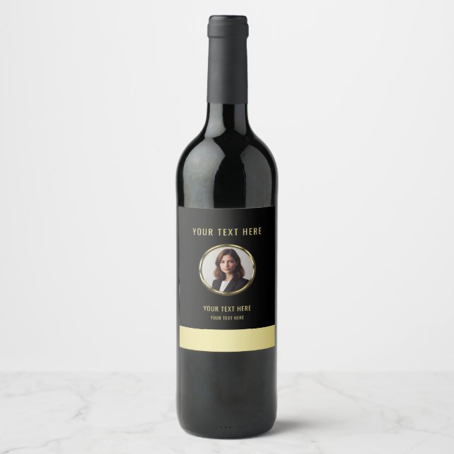 Black & gold design, Logo or Photo in gold circle, Wine Label (Front)