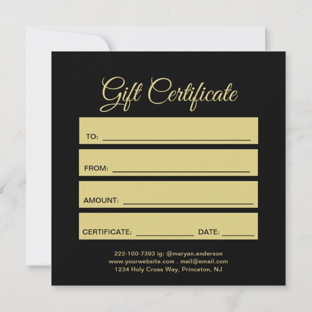 Black & gold design, Logo, Photo, Gift Certificate (Back)
