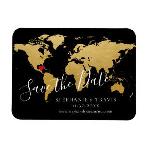 Black Gold Destination Wedding Map Save the Date  Magnet