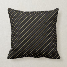 Black & Gold Diagonal Stripe Pattern Throw Pillow