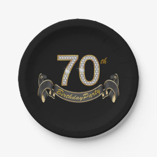 Black Gold Diamond 70th Birthday Party Paper Plate