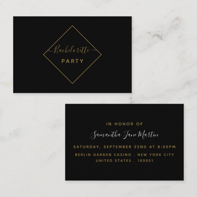 Black & Gold Diamond Bachelorette Party Ticket (Front/Back)
