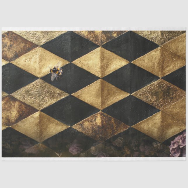 Black & Gold Diamond Checkers Pattern  Tissue Paper (Front)