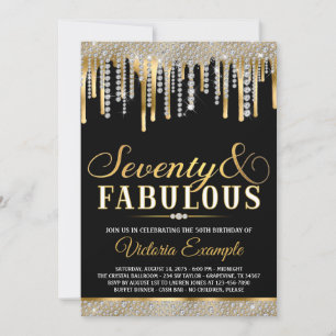 Black Gold Diamond Drip Fabulous 70 Birthday Party Invitation