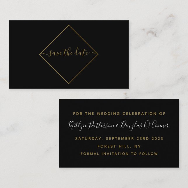 Black & Gold Diamond Enregistrer la carte Date (Devant / Derrière)