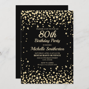 Black Gold Diamond Glitter Women's 80th Birthday Card