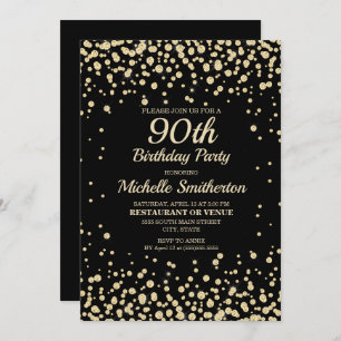 Black Gold Diamond Glitter Women's 90th Birthday Card