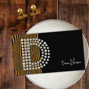 Black Gold Diamond Initial D Social Media Monogram Business Card